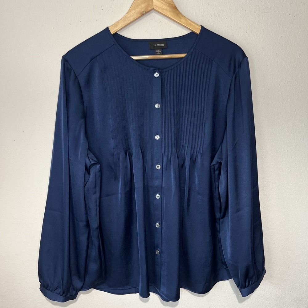 J. Jill Navy Pintuck Button-Front Blouse - Picture 6 of 12